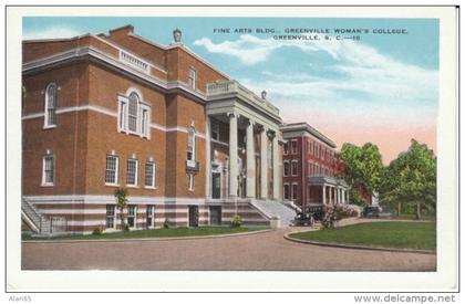 Greenville SC South Carolina, Fine Arts Building Greenville Woman's College Campus, c1920s/30s Vintage Postcard