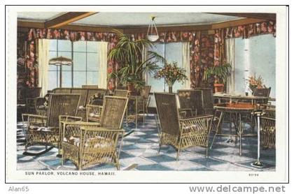 Big Island HI Hawaii, Volcano House Hotel, Sun Parlor Interior View, c1910s/20s Vintage Postcard