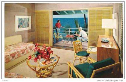 Kailua Kona, Island of Hawaii, Kona Inn Lodging Room Interior View, Decor, c1960s Vintage Postcard