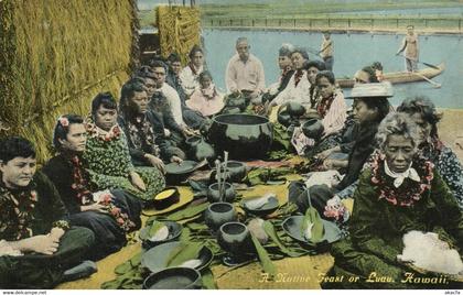 PC CPA US, HAWAII, A NATIVE FEAST OR LUAU, Vintage Postcard (b21272)