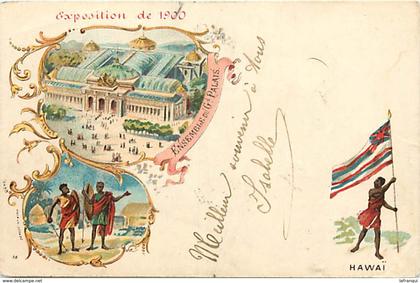 ref R791- exposition universelle de paris  de 1900- dessin illustrateur - hawai -etats unis d amerique -carte bon etat -