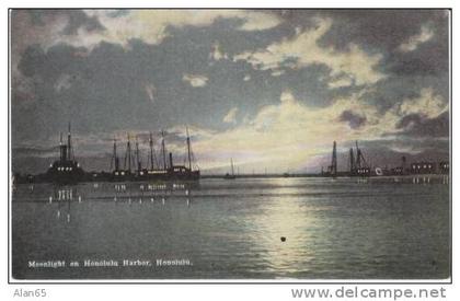 Honolulu HI Hawaii, Harbor at Night, Ship, c1900s/10s Vintage Postcard