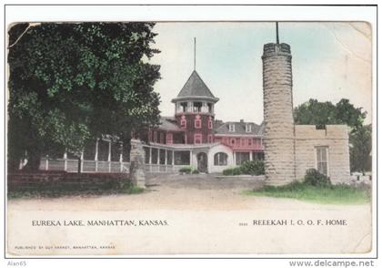 Manhattan KS Kansas, Eureka Lake Reeekah IOOF HOme, c1900s/10s Vintage Postcard