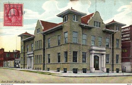 PC US, MICH. ANN ARBOR, CITY HALL 1911, VINTAGE POSTCARD (B8214)