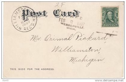 Webberville Michigan RFD Postmark, Rural Free Delivery Postcard, Dog and Cat Postcard