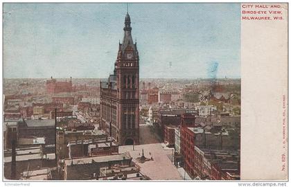 AK Milwaukee City Hall Birds Eye View Aerial 200 E Wells St Street N Water Front Market East Town Wisconsin WI Wurlitzer