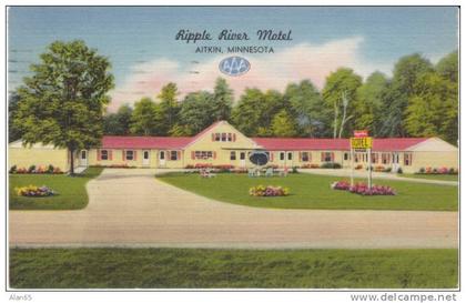 Aitkin MN Minnesota, Ripple River Motel Lodging, c1940s/50s Vintage Linen Postcard