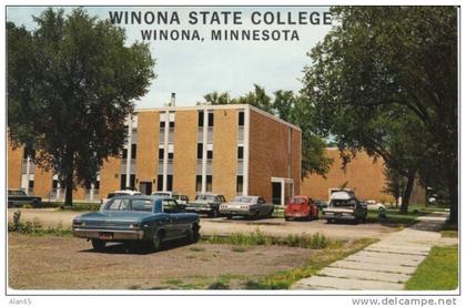 Winona MN Minnesota, Winona State College Campus, Autos, c1960s Vintage Postcard