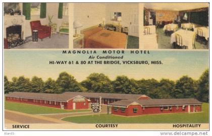 Vicksburg MS Mississippi, Magnolia Motor Hotel Motel Lodging Interior View, c1940s Vintage Linen Postcard