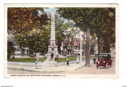 USA NH Nashua abbott square and soldiers soldier monument cpa vieille voiture automobile