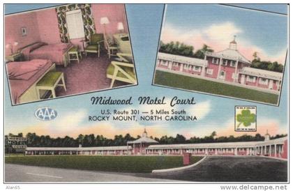 Rocky Mount NC North Carolina, Midwood Motel Court Lodging, Interior View c1950s Vintage Linen Postcard