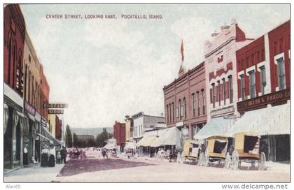 Pocatello Idaho, Center Street Scene, Wagons Business District, c1900s Vintage Postcard