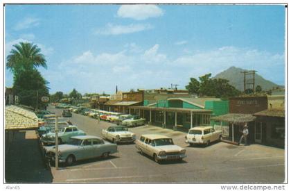 Scottsdale AZ Arizona, Main Street Scene, Auto, Business District, c1950s Vintage Postcard