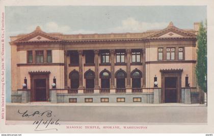 Spokane Washington, Masonic Temple Architecture, c1900s Vintage Postcard