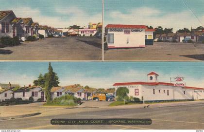 Spokane Washington, Regina City Auto Court Motel Lodging, c1950s Vintage Linen Postcard