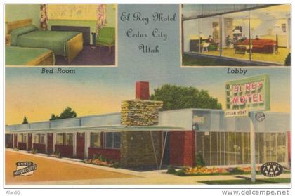 Cedar City UT Utah, El Rey Motel Lodging, Interior View, c1940s Vintage Linen Postcard