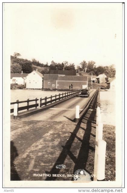 Brookfield VT Vermont, Floating Bridge with Auto c1930s/40s Vintage Real Photo Postcard