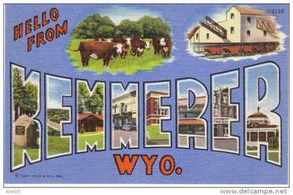 Kemerer WY Wyoming, Large Letter Greetings, c1950s Vintage Curteich Linen Postcard