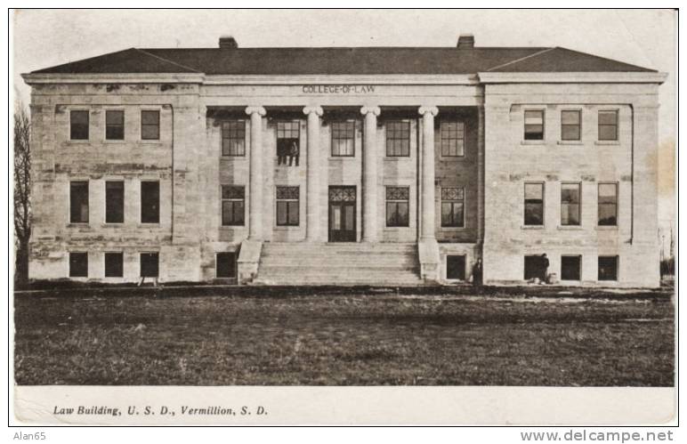 Vermillion SD, Law Building at University of South Dakota on c1900s/10s Vintage Postcard