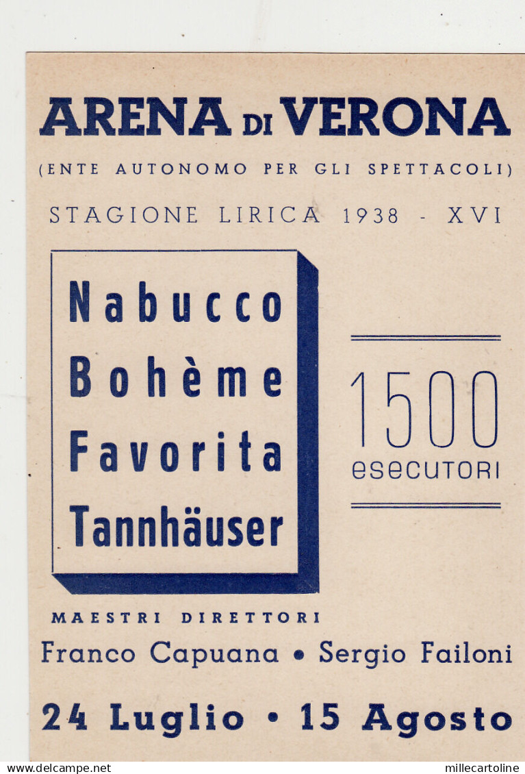 #VERONA: ARENA DI VERONA- STAGIONE LIRICA 1938