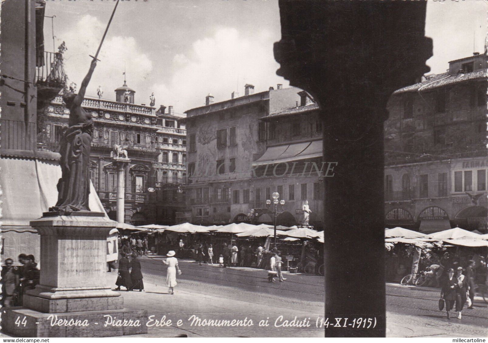 VERONA - Piazza Erbe e Monumento ai Caduti - Timbro Arena Verona 1952