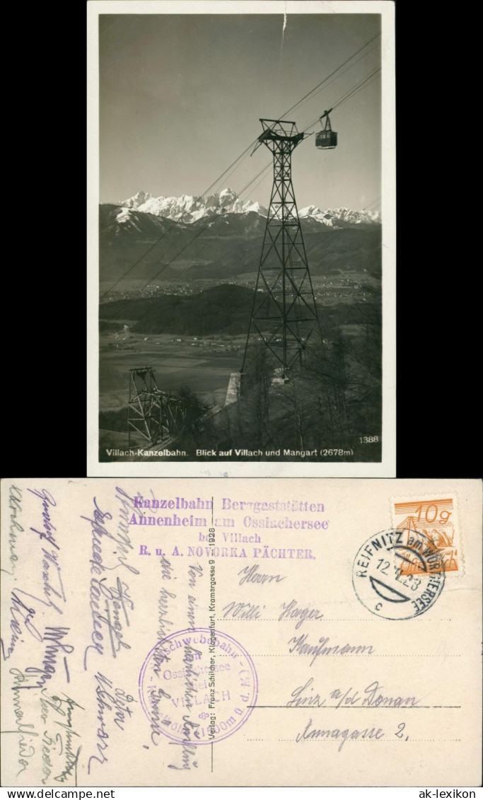 Villach Villach-Kanzelbahn Blick auf Villach und Mangart (2672m), 1928   AK