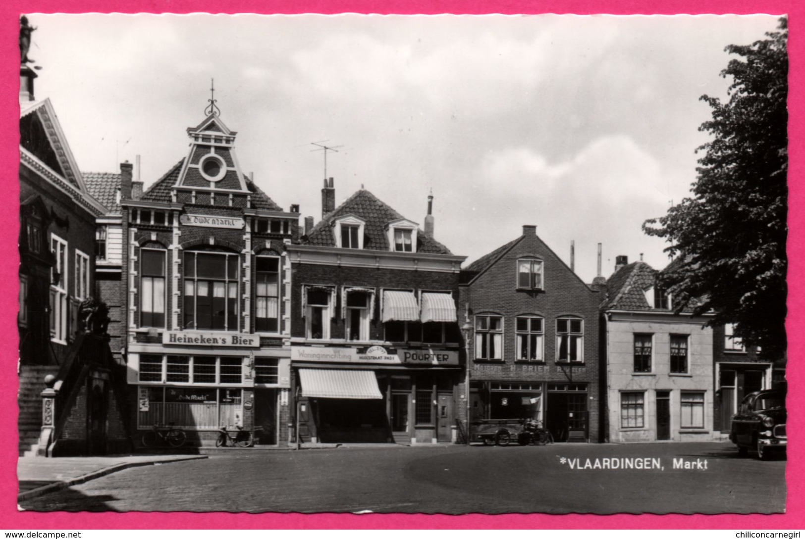 Vlaardingen - Markt - De Oude Markt - Motoren PRIEM - Vieille voiture - Heineken's Bier - HEMA