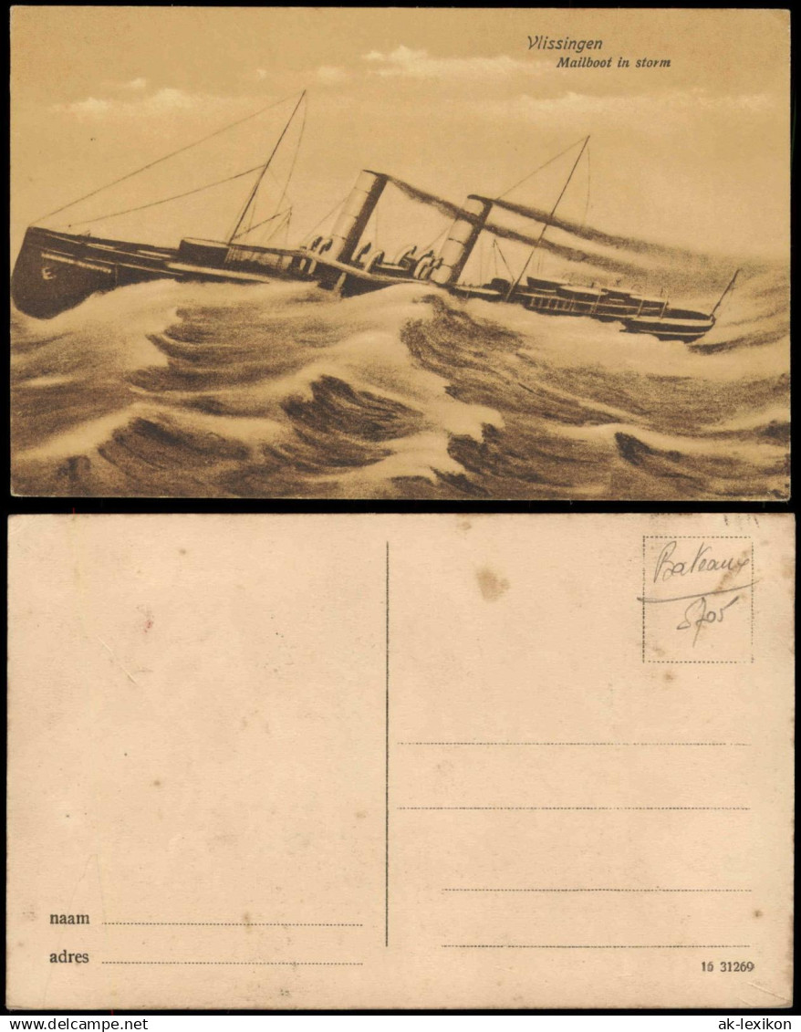 Vlissingen Mailboot in storm Vlissingen Postdampfer im Sturm 1910