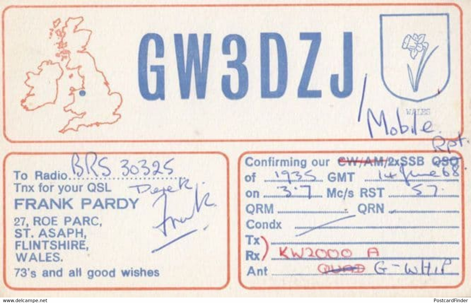 Wales Flintshire Amateur Radio Club QSL Vintage Welsh Postcard