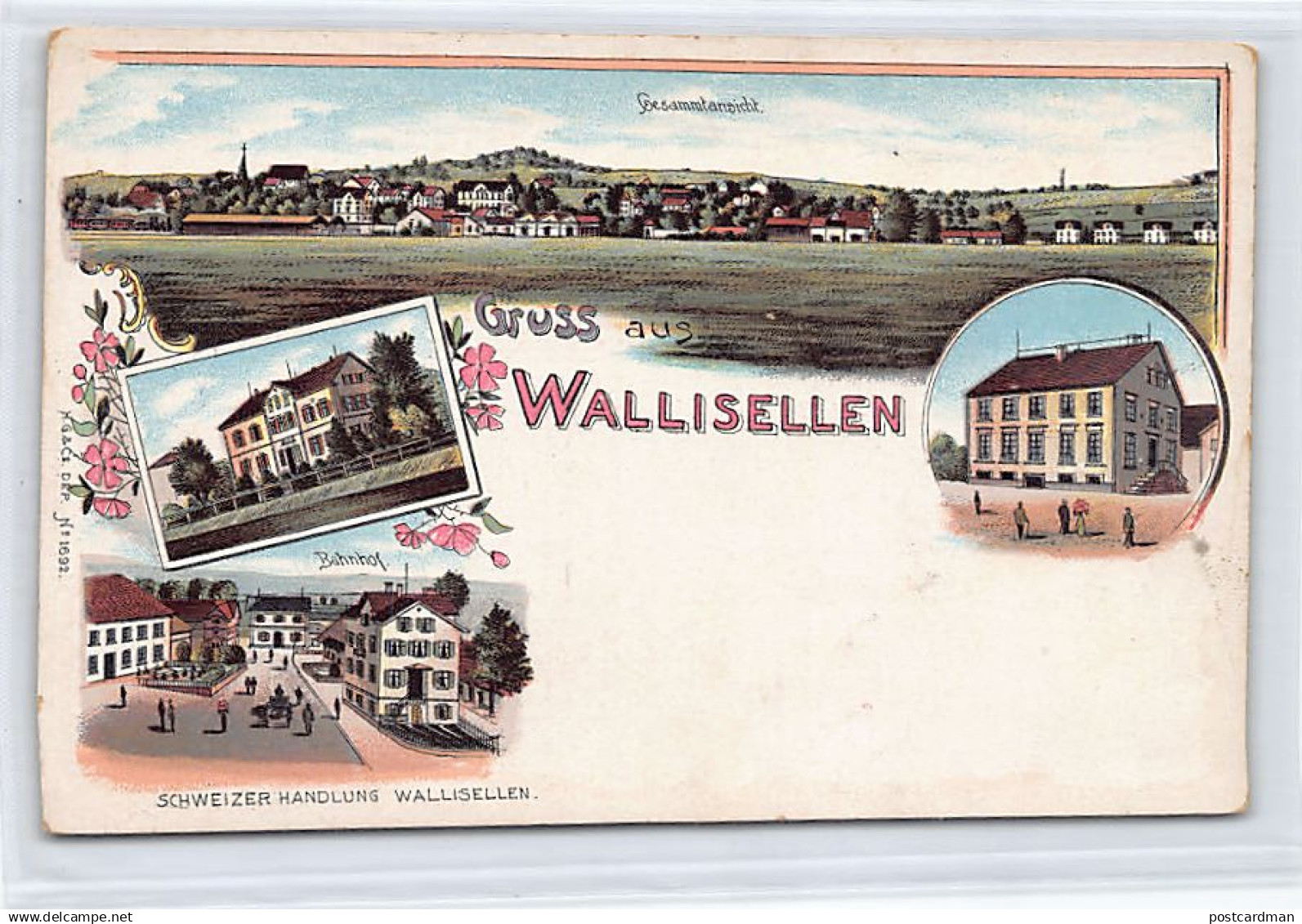 WALLISELLEN (ZH) Litho - Gesammtansicht - Bahnhof - Schweizer Handlung - Verlag H. G. & Cie1692