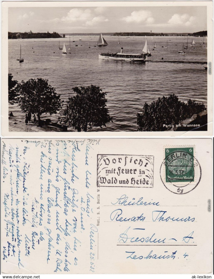 Wannsee Berlin Dampfer und Segler auf dem Wannsee Foto Ansichtskarte 1932