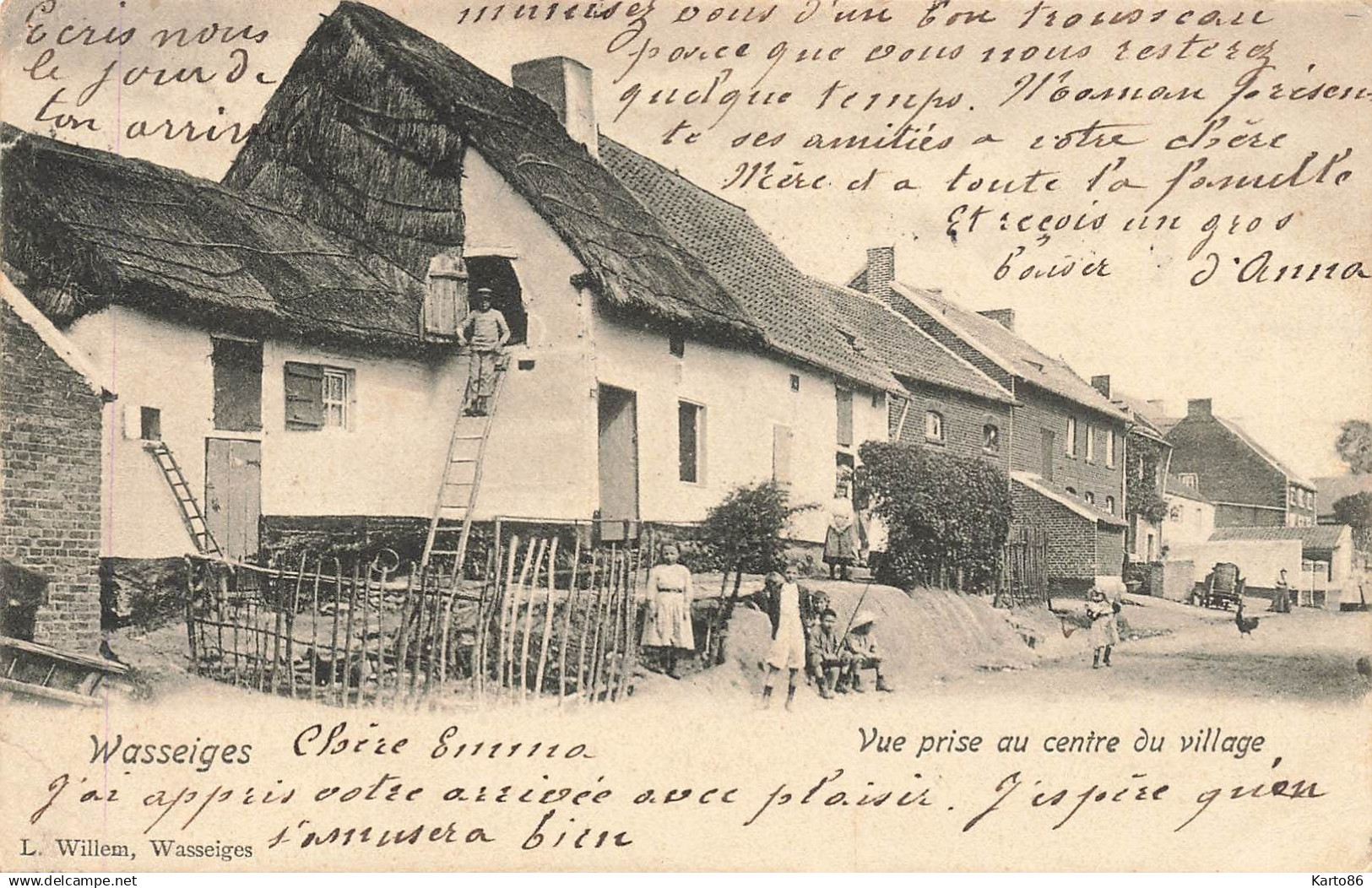 wasseiges , liège * 1904 * vue prise au centre du village * villageois * belgique