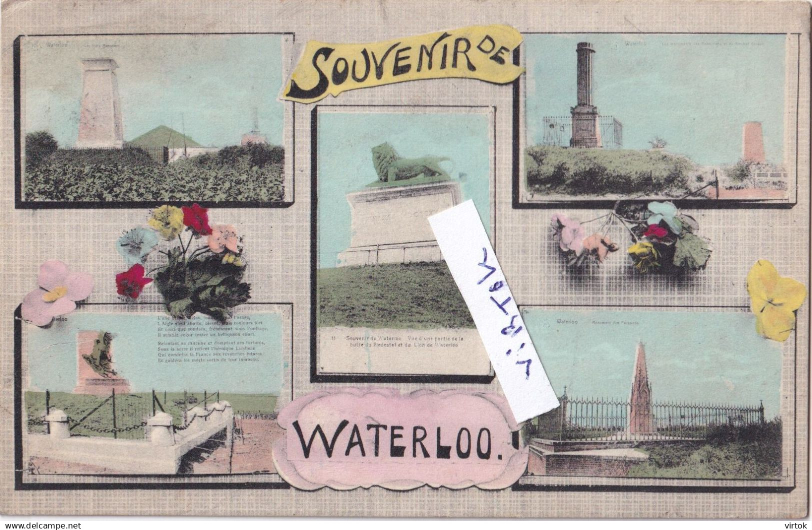 Waterloo :  souvenir  (  1914 avec timbre )