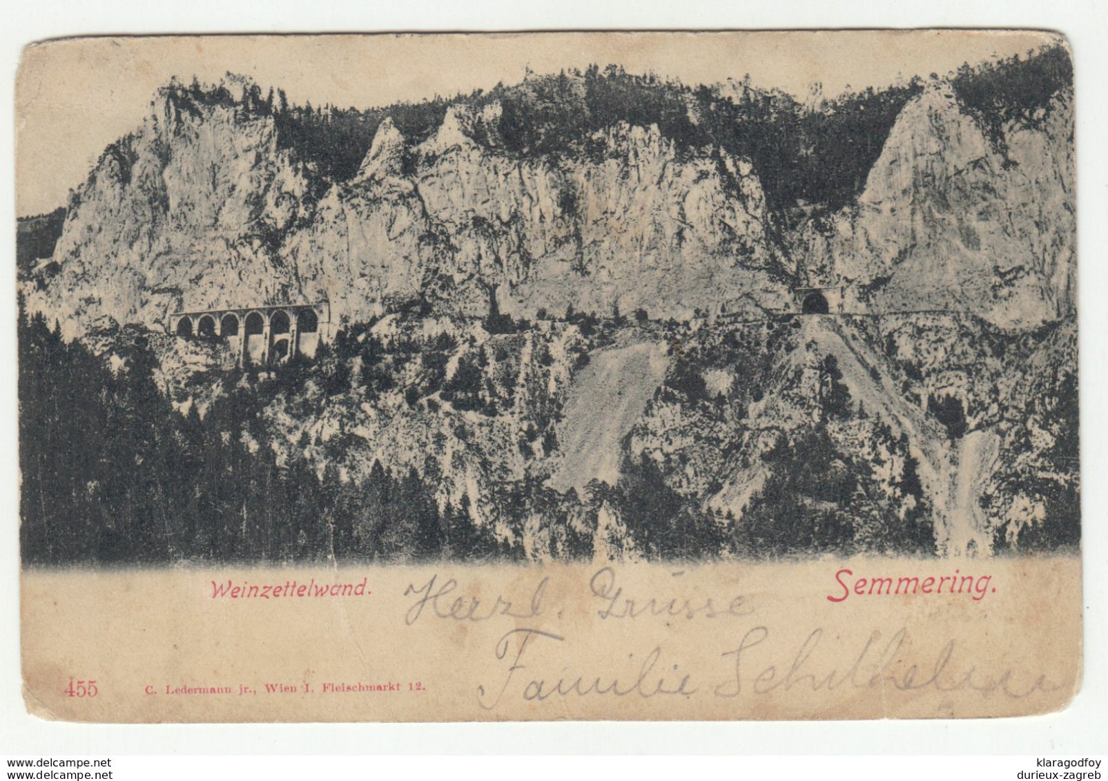 Weinzettelwand, Semmering old postcard posted 1901 b200901