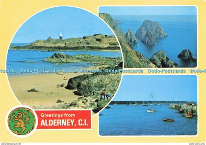 D156610 C. I. Greetings From Alderney. Sister Rocks and Telegraph Bay. A gp Publ