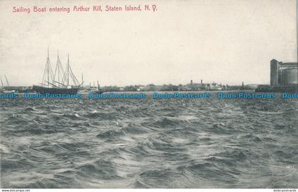 R013886 Sailing Boat Entering Arthur Kill. Staten Island. N. Y. Ferdinand Thoele