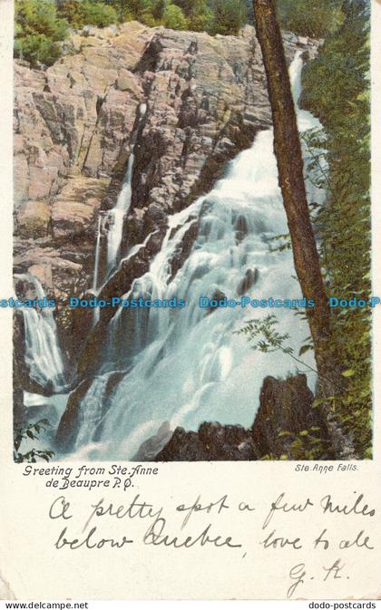 R032163 Greeting from Ste. Anne de Beaupre. P. Q. Ste. Anne Falls. 1903