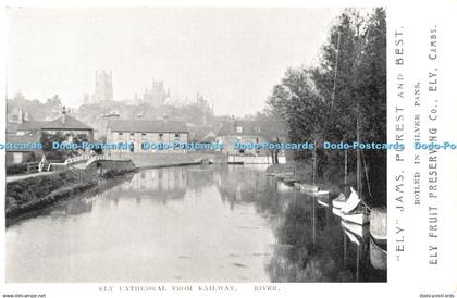 R456809 Ely Cathedral from Railway River Ely Jams Purest and Best Ely Fruit Pres