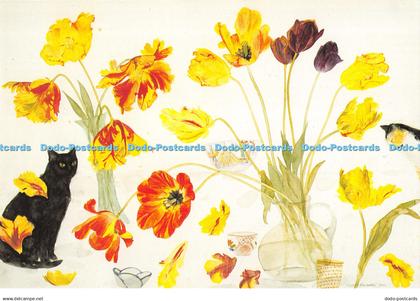 D000410 Elizabeth Blackadder. Obe Ra Tulips and Cats. Elizabeth Blackadder. 1991