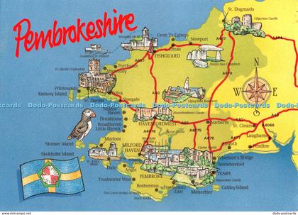 D055542 Pembrokeshire. Map. Pembrokeshire Eye Postcards. Haven