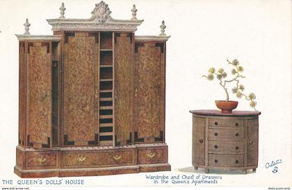 PC76288 The Queens Dolls House. Wardrobe and Chest of Drawers in the Queens Apar