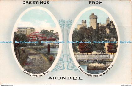 R246740 Greetings from Arundel Arundel from the River Arundel Castle from the Ri