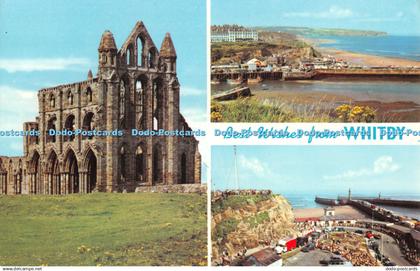 R303803 Best Wishes from Whitby Whitby Abbey The Harbour and West Cliff Khyber P