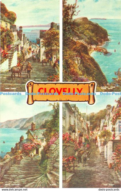 R322072 Clovelly High Street Rose Cottage Clovelly from Hobby Drive Bamforth Art