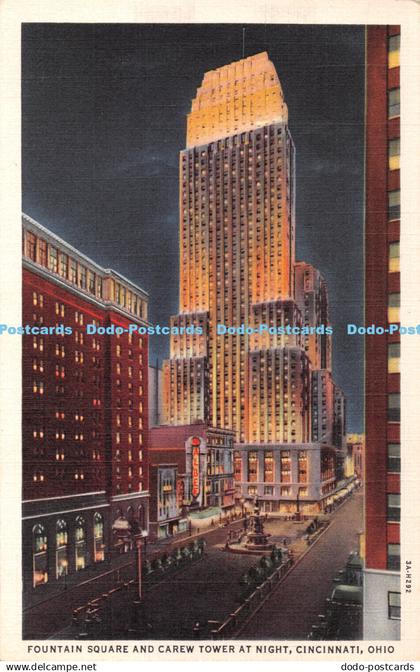 R341198 Cincinnati Ohio Fountain Square and Carew Tower at Night The Cincinnati