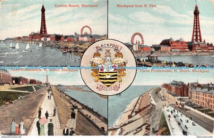 R443107 Blackpool Three Promenades N Shore Blackpool From Pier Valentine Series