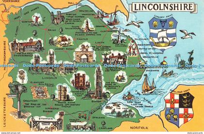 R510198 Lincolnshire Map Postcard