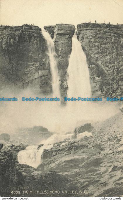 R656068 Yoho Valley. B. C. Twin Falls. Trueman Studio. Canadian Souvenir Post Ca