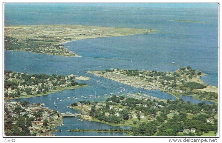 Wickford North Kingston RI Rhode Island, View of Town &amp; Harbor from Air, c1950s Vintage Postcard