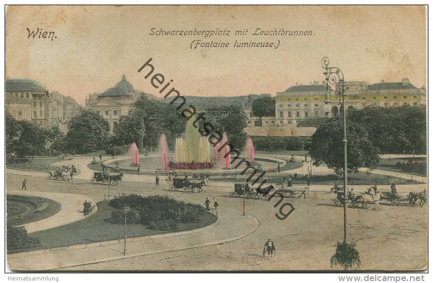 Wien - Schwarzenbergplatz mit Leuchtbrunnen - Verlag Sperling Wien - gel. 1908